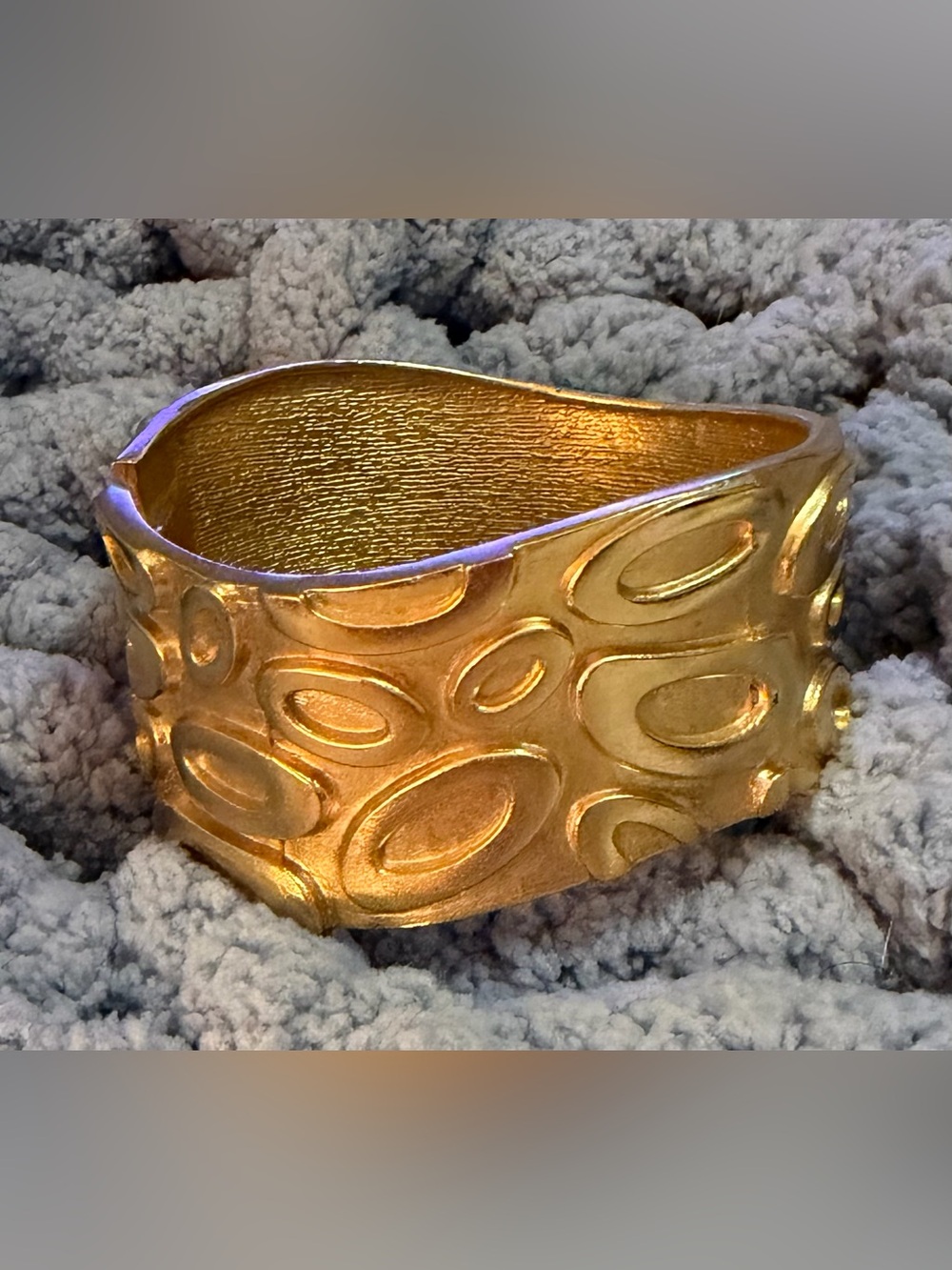 Susan Shaw Textured Gold Oval-Embossed Wide Cuff Bracelet - Women Accessories